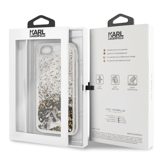 Karl Lagerfeld Glitter Floatting Charms series KLHCI8ROGO priekš Apple iPhone 7 / 8 / SE2 (2020) / SE3 (2022) - Zelts - plastikāta aizmugures apvalks / bampers-vāciņš