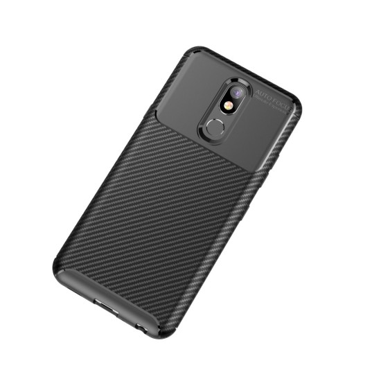 Beetle Series Carbon Fiber TPU Protection Phone Cover priekš LG K40 X420 - Melns - triecienizturīgs silikona aizmugures apvalks (bampers, vāciņš, slim TPU silicone case shell cover, bumper)