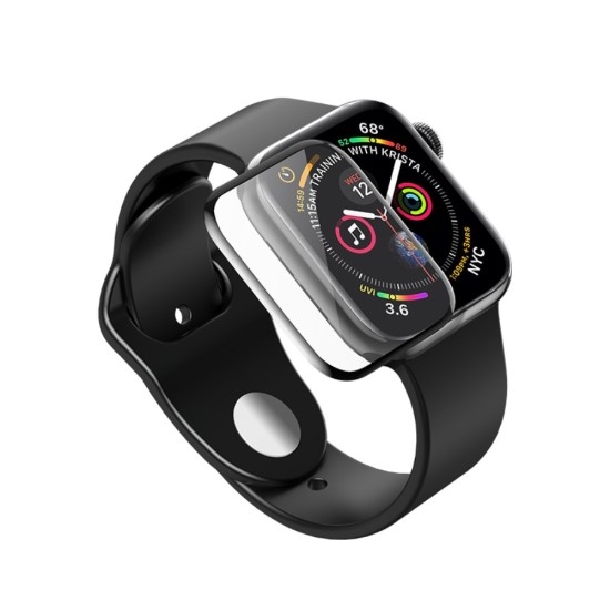 Hoco 5D Silk Printing Full Glue Tempered Glass protector priekš Apple Watch Series 4 / 5 / 6 (40mm) - Melns - Ekrāna Aizsargstikls / Bruņota Stikla Aizsargplēve (Full screen size curved)