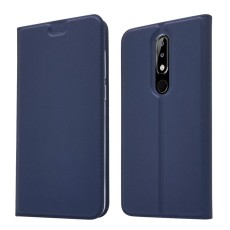 Auto-absorbed Leather Card Holder Case priekš Nokia 5.1 Plus - Zils - sāniski atverams maciņš ar magnētu un stendu (ādas maks, grāmatiņa, leather book wallet case cover stand)