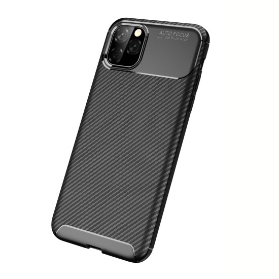 Beetle Series Carbon Fiber TPU Protection Phone Cover priekš Apple iPhone 11 Pro Max - Melns - triecienizturīgs silikona aizmugures apvalks (bampers, vāciņš, slim TPU silicone case shell cover, bumper)