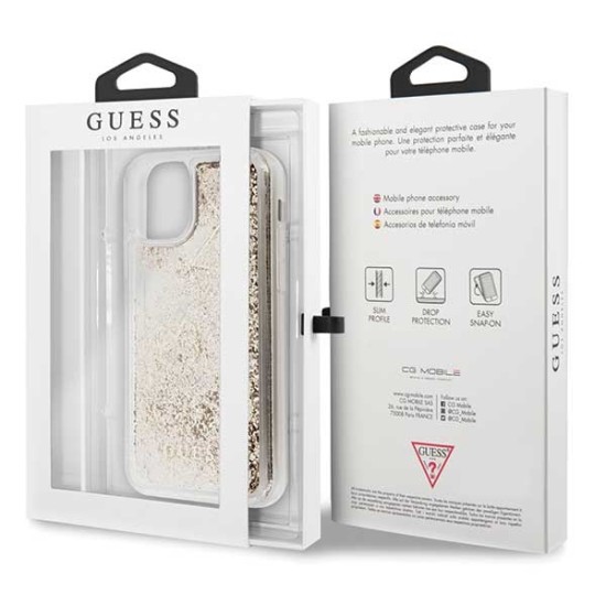 Guess Glitter Hearts Liquid series GUHCN61GLHFLGO priekš Apple iPhone 11 - Zelts - plastikāta apvalks (bampers, vāciņš, slim TPU case cover, bumper)