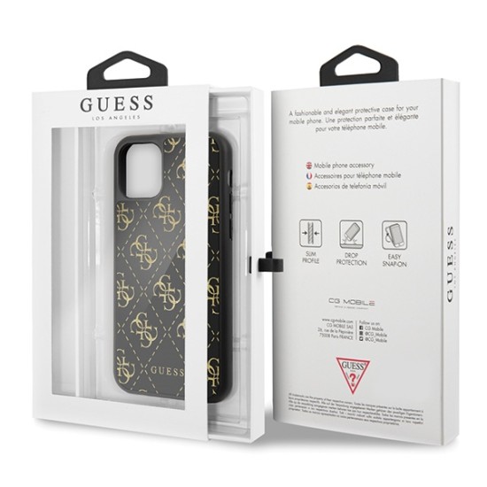 Guess 4G Double Layer Glitter series Back Case GUHCN654GGPBK priekš Apple iPhone 11 Pro Max - Melns - silikona-plastikāta apvalks / maciņš