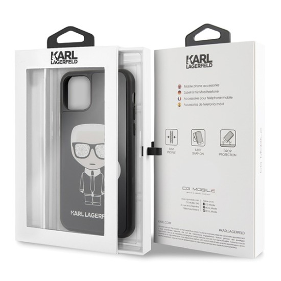 Karl Lagerfeld Iconic Karl Glitter series Back Case KLHCN61DLFKBK priekš Apple iPhone 11 - Melns - silikona-plastikāta apvalks / maciņš