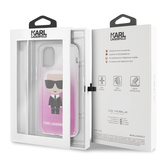 Karl Lagerfeld Iconic Karl Gradient series Back Case KLHCN58TRDFKPI priekš Apple iPhone 11 Pro - Rozā - silikona-plastikāta apvalks / maciņš