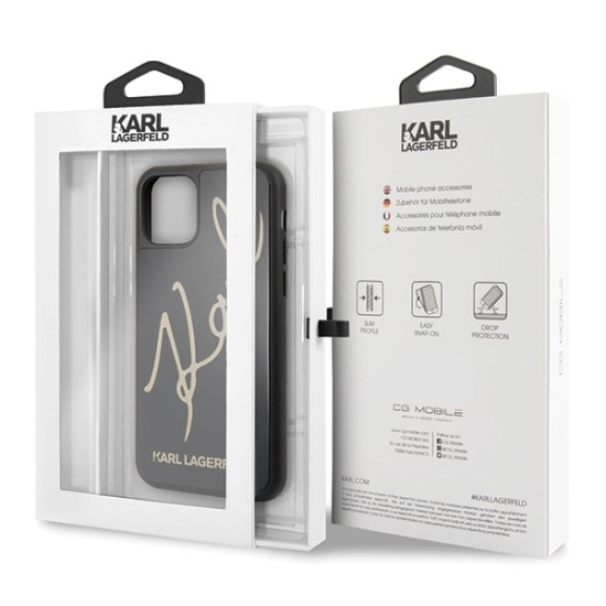 Karl Lagerfeld Glitter Karl Signature series Back Case KLHCN65DLKSBK priekš Apple iPhone 11 Pro Max - Melns - silikona un stikla aizmugures apvalks / maciņš