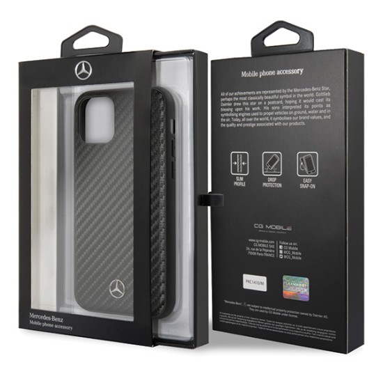 Mercedes Benz Carbon Hardcase MEHCN65SRCFBK priekš Apple iPhone 11 Pro Max - Melns - karbona / silikona aizmugures apvalks / maciņš