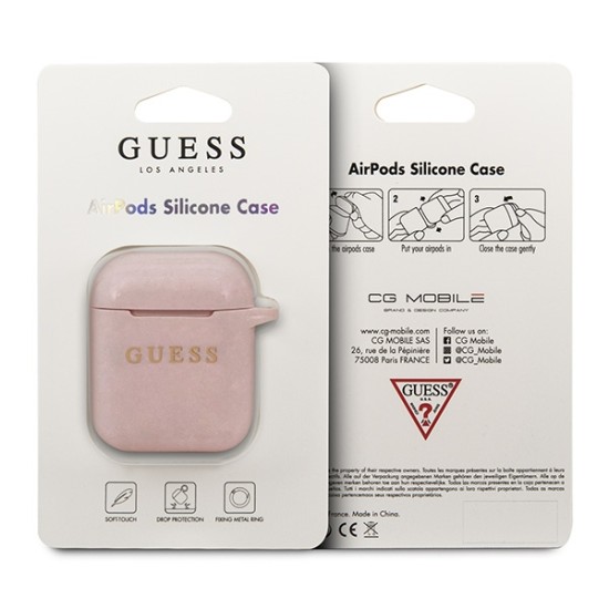 Guess GUACCSILGLLP Silicone Case priekš Apple Airpods - Rozā - silikona apvalks bezvadu austiņu lādēšanas ierīcei