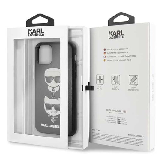 Karl Lagerfeld Karl & Choupette series KLHCN58KICKC priekš Apple iPhone 11 Pro - Melns - ādas aizmugures apvalks (bampers, vāciņš, TPU back cover, bumper shell)