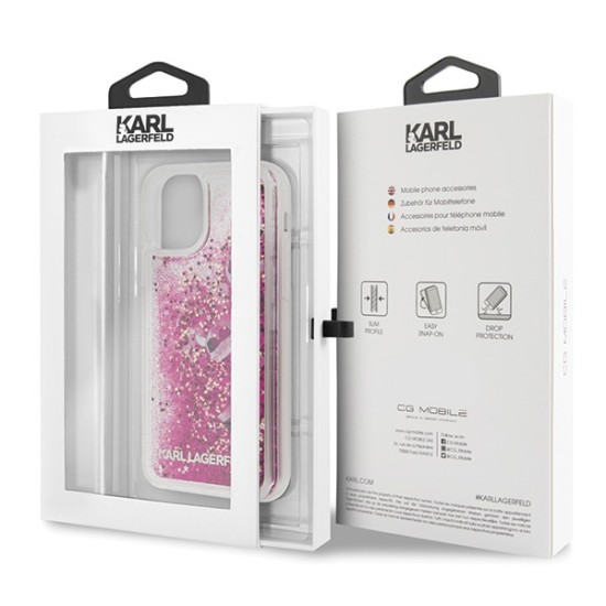 Karl Lagerfeld Glitter Floatting Charms series Back Case KLHCN58ROPI priekš Apple iPhone 11 Pro - Sārts - silikona-plastikāta aizmugures apvalks / maciņš
