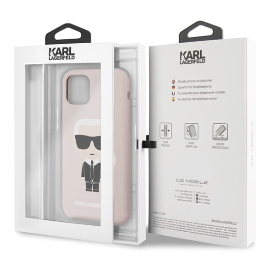 Karl Lagerfeld Silicone Iconic series KLHCN58SLFKPI priekš Apple iPhone 11 Pro - Rozā - silikona aizmugures apvalks (bampers, vāciņš, slim TPU case cover, bumper)