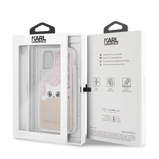 Karl Lagerfeld Glitter Liquid K-Peek a boo series KLHCN65PABGNU priekš Apple iPhone 11 Pro Max - Rozā Zelts - silikona aizmugures apvalks (bampers, vāciņš, slim TPU case cover, bumper)
