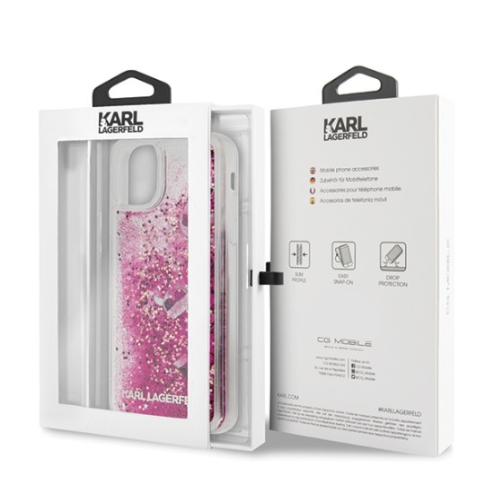 Karl Lagerfeld Glitter Floatting Charms series Back Case KLHCN65ROPI priekš Apple iPhone 11 Pro Max - Sārts - silikona-plastikāta aizmugures apvalks / maciņš