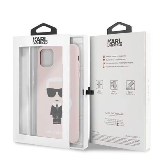 Karl Lagerfeld Silicone Iconic series KLHCN65SLFKPI priekš Apple iPhone 11 Pro Max - Rozā - silikona aizmugures apvalks (bampers, vāciņš, slim TPU case cover, bumper)