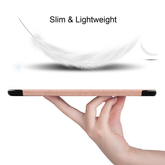 Tri-fold Stand PU Smart Auto Wake/Sleep Leather Case priekš Samsung Galaxy Tab S6 T860 / T865 - Rozā Zelts - sāniski atverams maciņš ar stendu