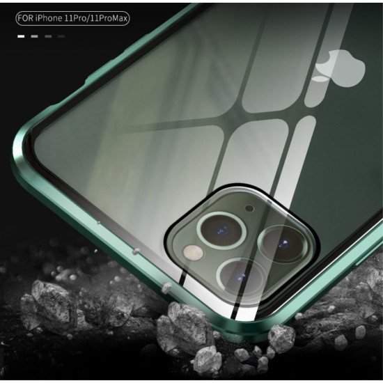 Magnetic Full Glass Back Case priekš Huawei P Smart Z / Honor 9X - Melns - alumīnija bampers ar priekšējo un aizmugurējo aizsargstiklu