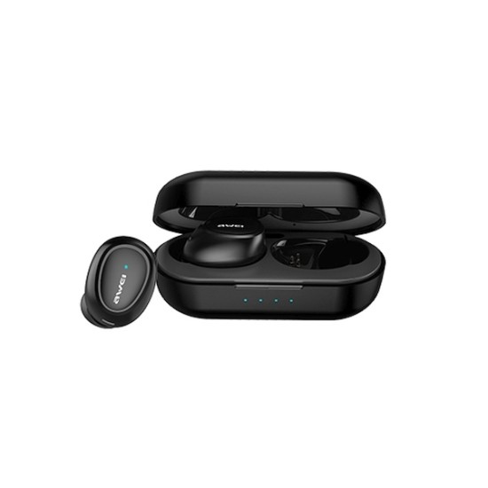 Awei T16 TWS Wireless Bluetooth V5.0 Earbuds with Charging Base Universālas Buds Formas Bezvadu Austiņas - Melnas