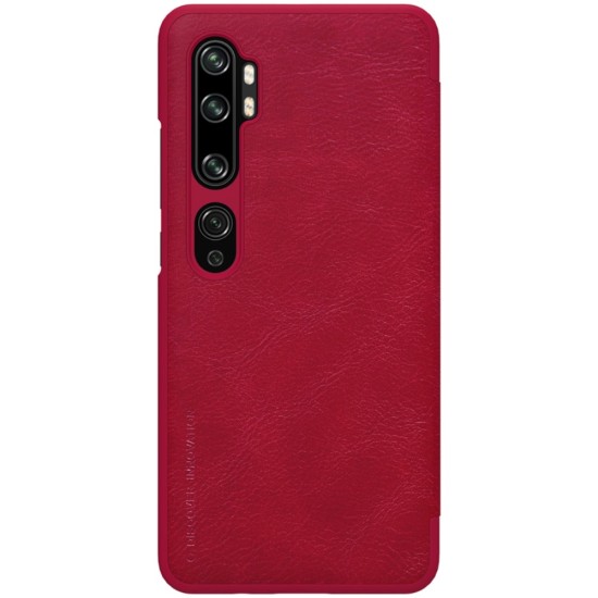 NILLKIN Qin Series Card Holder Leather Flip Case priekš Xiaomi Mi Note 10 / Note 10 Pro - Sarkans - sāniski atverams maciņš (ādas maks, grāmatiņa, leather book wallet case cover)