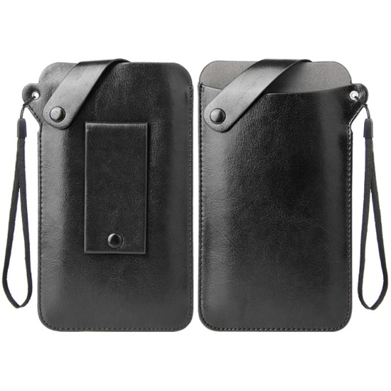 Universal PU Leather Pouch Case priekš 4.0-5.8 inch (165 x 90mm) - Melns - universāls maks kabatiņa
