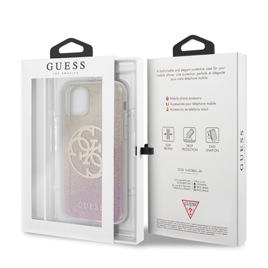 Guess 4G Circle Glitter series GUHCN58PCUGLPGG priekš Apple iPhone 11 Pro - Zelts / Rozā - silikona-plastikāta  apvalks / maciņš