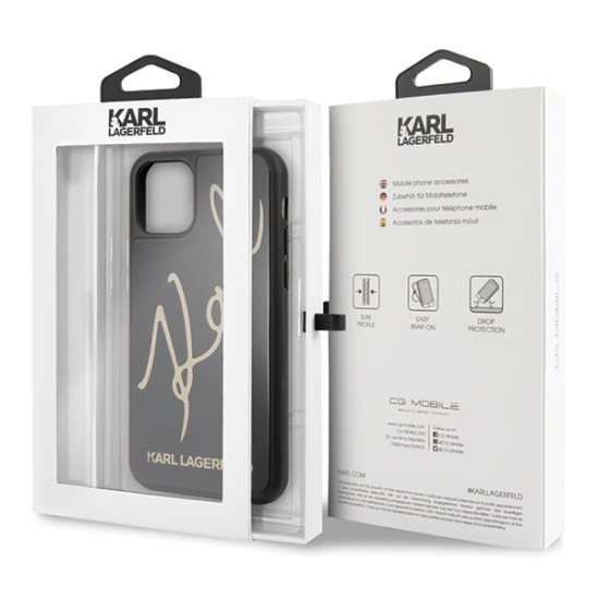 Karl Lagerfeld Glitter Karl Signature series Back Case KLHCN61DLKSBK priekš Apple iPhone 11 - Melns - silikona un stikla aizmugures apvalks / maciņš