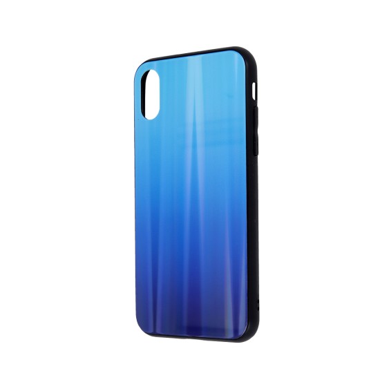 Aurora Glass Back Case priekš Huawei P Smart Pro (2019) - Gaiši Zils - silikona un stikla aizmugures apvalks (bampers, vāciņš, TPU back cover, bumper shell)