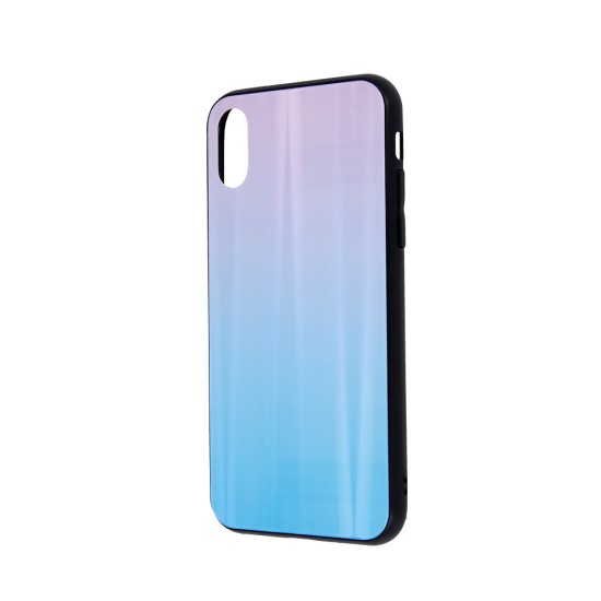 Aurora Glass Back Case priekš Huawei P Smart Pro (2019) - Zils / Rozā - silikona un stikla aizmugures apvalks (bampers, vāciņš, TPU back cover, bumper shell)