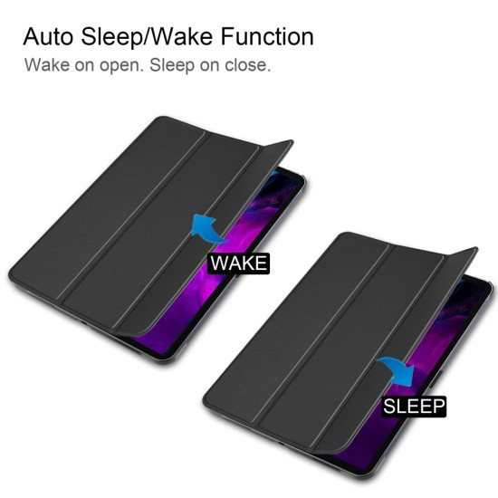 Tri-fold Stand PU Smart Auto Wake/Sleep Leather Case priekš Apple iPad Pro 12.9 (2020 / 2021 / 2022) - Melns - sāniski atverams maciņš ar stendu