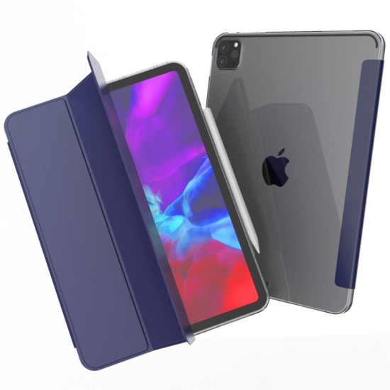 Tri-fold Stand PU Smart Auto Wake/Sleep Leather Case priekš Apple iPad Pro 11 (2020 / 2021 / 2022) - Tumši Zils - sāniski atverams maciņš ar stendu