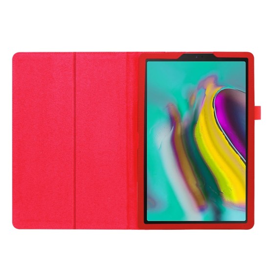 Litchi Texture Leather Stand Protective Case priekš Samsung Galaxy Tab A 10.1 (2019) T510 / T515 - Sarkans - sāniski atverams maciņš ar stendu