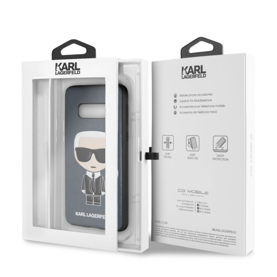 Karl Lagerfeld Iconic Embossed Karl series KLHCS10LIKPUBL priekš Samsung Galaxy S10e / S10e EE G970 - Tumši Zils - mākslīgās ādas aizmugures apvalks / maciņš