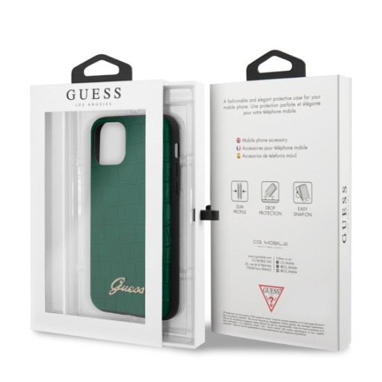 Guess Croco Collection series GUHCN61PCUMLCRDG priekš Apple iPhone 11 - Zaļš - mākslīgās ādas apvalks / maciņš