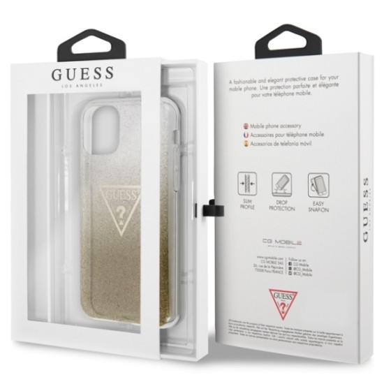 Guess Glitter Triangle series Back Case GUHCN61SGTLGO priekš Apple iPhone 11 - Zelts - silikona-plastikāta apvalks / maciņš-bampers