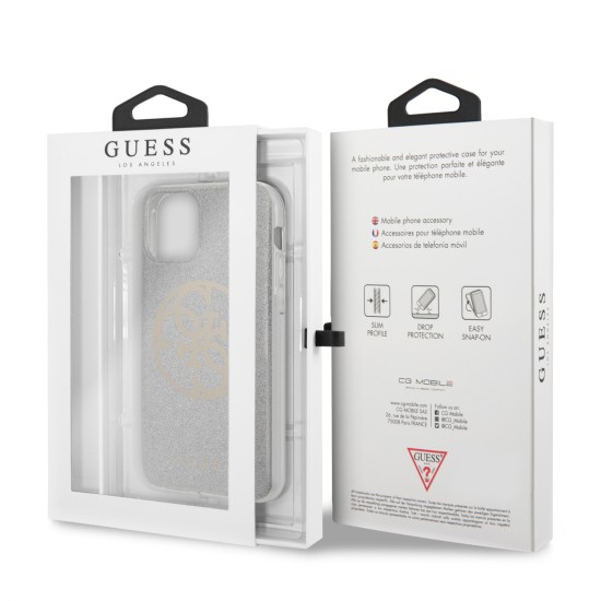 Guess 4G Circle Glitter series GUHCN58PCUGLLG priekš Apple iPhone 11 Pro - Sudrabains - silikona-plastikāta  apvalks / maciņš