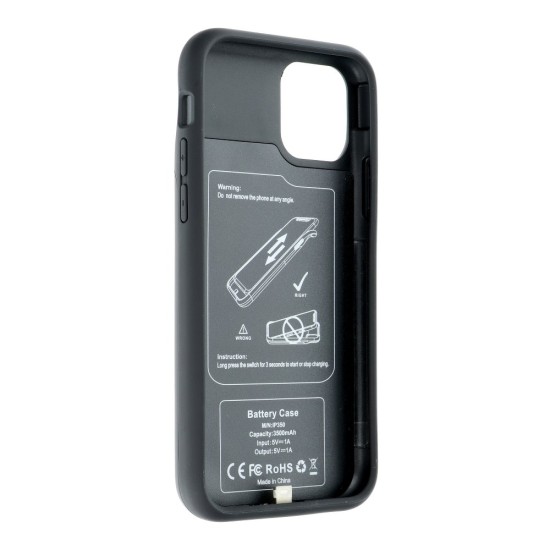 Powerbank 3500mAh Back Case priekš Apple iPhone 11 Pro - Melns - silikona / plastikāta aizmugures apvalks / bampers-vāciņš ar Iebūvētu akumulatoru