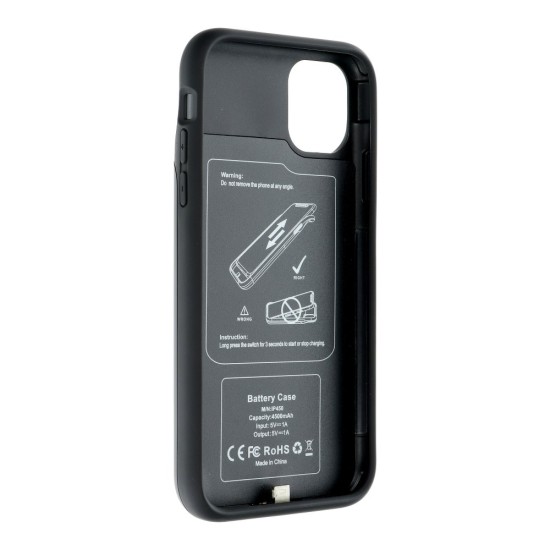 Powerbank 4500mAh Back Case priekš Apple iPhone 11 Pro Max - Melns - silikona / plastikāta aizmugures apvalks / bampers-vāciņš ar Iebūvētu akumulatoru