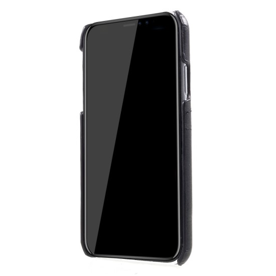 Double Card Slots PU Leather Coated PC Back Case priekš Apple iPhone XR - Melns - mākslīgās ādas aizmugures maciņš ar divām kabatiņām priekš kartēm