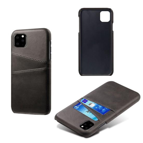 Double Card Slots PU Leather Coated PC Back Case priekš Apple iPhone 11 Pro - Melns - mākslīgās ādas aizmugures maciņš ar divām kabatiņām priekš kartēm