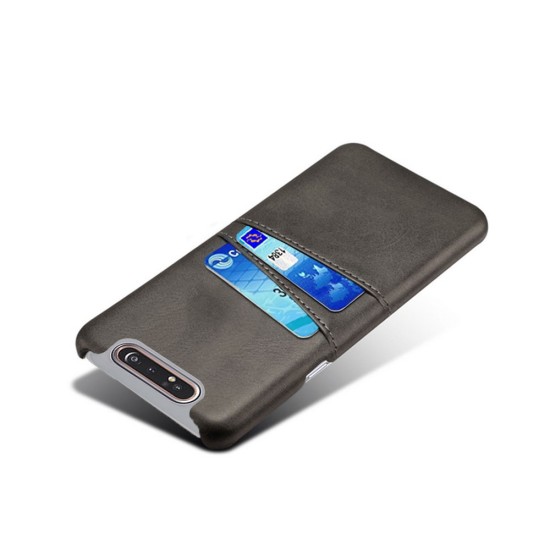 Double Card Slots PU Leather Coated PC Back Case priekš Samsung Galaxy A80 A805 - Melns - mākslīgās ādas aizmugures maciņš ar divām kabatiņām priekš kartēm