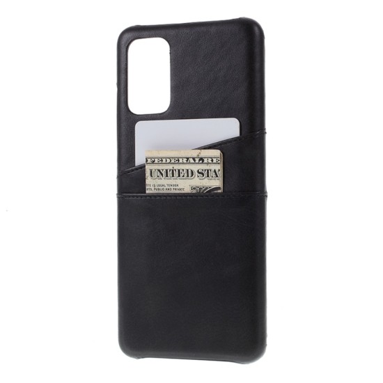 Double Card Slots PU Leather Coated PC Back Case priekš Samsung Galaxy S20 Plus 5G G986 - Melns - mākslīgās ādas aizmugures maciņš ar divām kabatiņām priekš kartēm