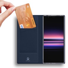 Dux Ducis Skin Pro series priekš Sony Xperia 1 II - Tumši Zils - sāniski atverams maciņš ar magnētu un stendu (ādas maks, grāmatiņa, leather book wallet case cover stand)
