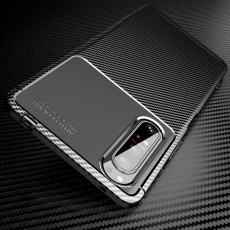 Beetle Series Carbon Fiber TPU Protection Phone Cover priekš Sony Xperia 1 II - Melns - triecienizturīgs silikona aizmugures apvalks (bampers, vāciņš, slim TPU silicone case shell cover, bumper)