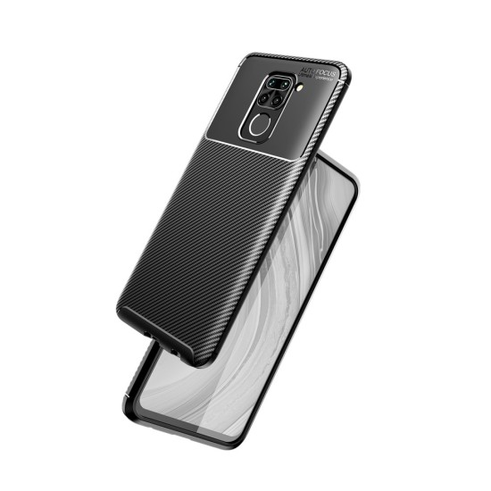 Beetle Series Carbon Fiber TPU Protection Phone Cover priekš Xiaomi Redmi Note 9 - Melns - triecienizturīgs silikona aizmugures apvalks (bampers, vāciņš, slim TPU silicone case shell cover, bumper)