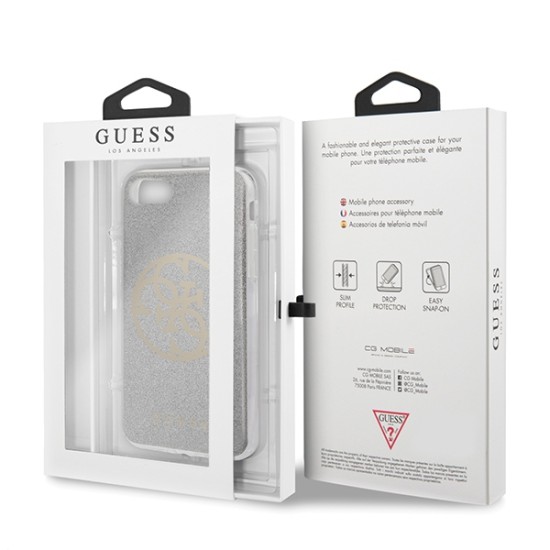 Guess 4G Circle Glitter series GUHCI8PCUGLLG для Apple iPhone 7 / 8 / SE2 (2020) / SE3 (2022) - Серебристый - чехол-накладка из силикона и пластика / бампер-крышка