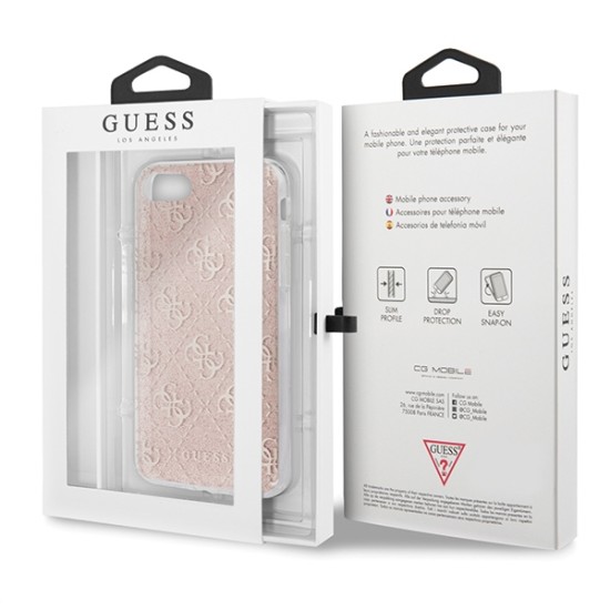 Guess 4G Glitter series Back Case GUHCI8PCU4GLPI priekš Apple iPhone 7 / 8 / SE2 (2020) / SE3 (2022) - Rozā Zelts - silikona-plastikāta aizmugures apvalks / bampers-vāciņš