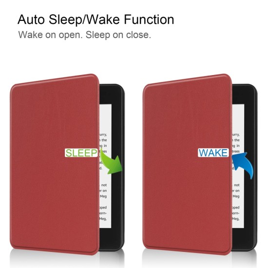 PU Leather Flip Case Smart Auto Wake/Sleep priekš Amazon Kindle Paperwhite 4 (2018) - Bordo - sāniski atverams maciņš ar stendu