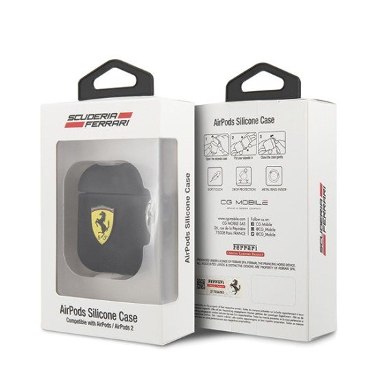 Ferrari Silicone Case FESACCSILSHBK priekš Apple Airpods - Melns - silikona apvalks bezvadu austiņu lādēšanas ierīcei