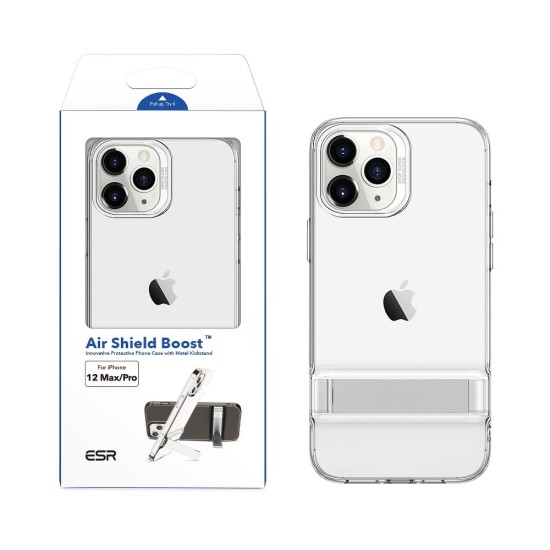 ESR Air Shield Boost Case priekš Apple iPhone 12 mini - Caurspīdīgs - triecienizturīgs silikona aizmugures apvalks ar stendu / bampers-vāciņš
