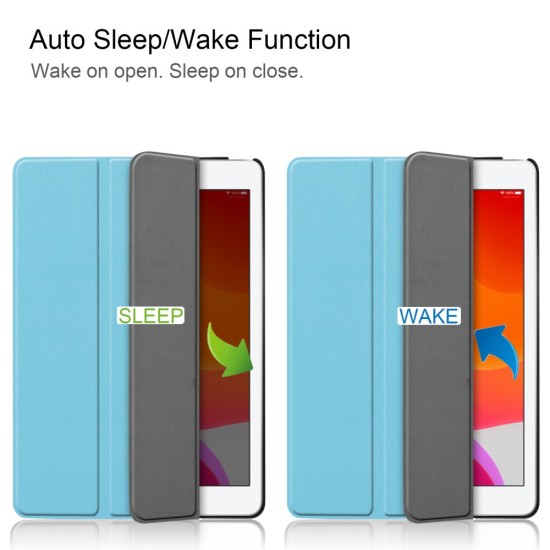 Tri-fold Stand PU Smart Auto Wake/Sleep Leather Case priekš Apple iPad 10.2 (2019 / 2020 / 2021) - Gaiši Zils - sāniski atverams maciņš ar stendu