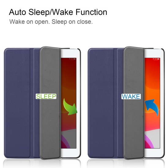 Tri-fold Stand PU Smart Auto Wake/Sleep Leather Case priekš Apple iPad 10.2 (2019 / 2020 / 2021) - Tumši Zils - sāniski atverams maciņš ar stendu